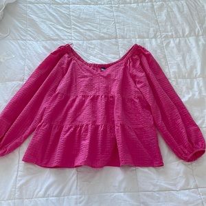 Tiered Seersucker Long-Sleeve Swing Top